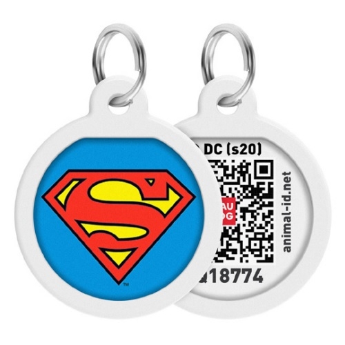 Medaglietta WAUDOG SUPERMAN IS HERO in Metallo per cani con QR CODE - D 25 mm