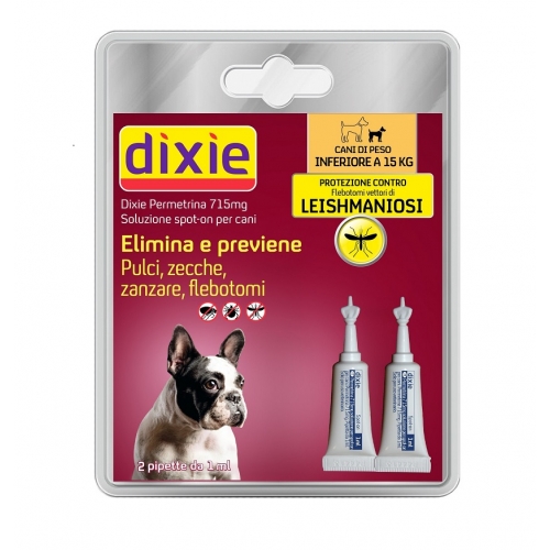 Antiparassitari Dixie - Pipette Cane PERMETRINA 1 ml - Blister 2 pz - Taglia Piccola - Inferiore 15kg