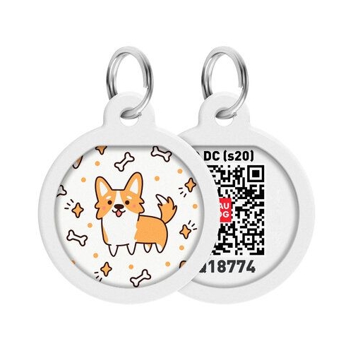 Medaglietta WAUDOG CORGI DESIGN in Metallo per cani con QR CODE - D 30 mm