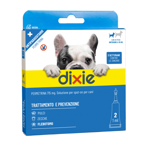 Antiparassitari Dixie - Pipette Cane PERMETRINA 1 ml - Blister 2 pz - Taglia Piccola - Inferiore 15kg