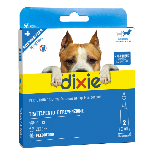 Antiparassitari Dixie - Pipette Cane PERMETRINA 2 ml - Blister 2 pz - Taglia Grande - Superiore 15kg